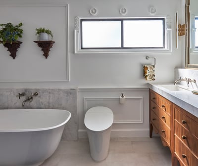 Vintage Primary Bath, natural stone, bidet