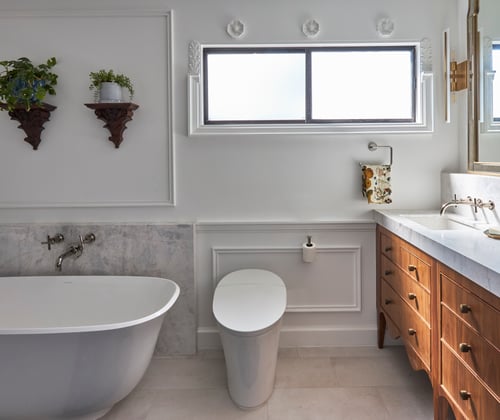 Vintage Primary Bath, natural stone, bidet