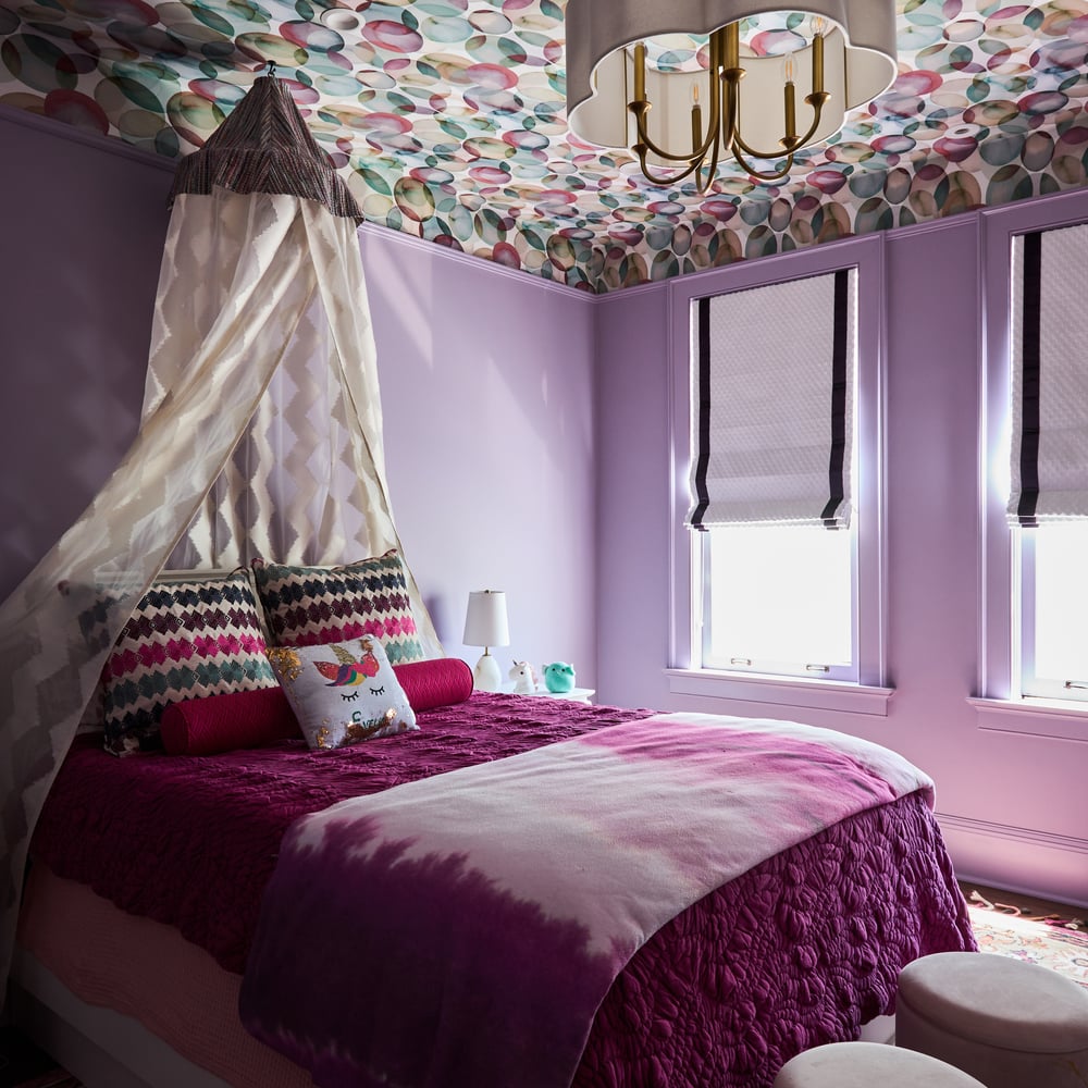 Canpy Bed with Wallpaper on the ceiling