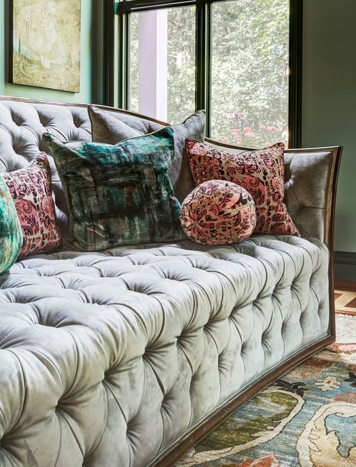 A detailed view of a Victorian sofa - living room design by Jasmin Reese Interiors, Chicago, USA. 